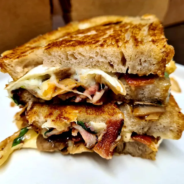 A delicious cheese and bacon toasty from Social Fabric Cafe