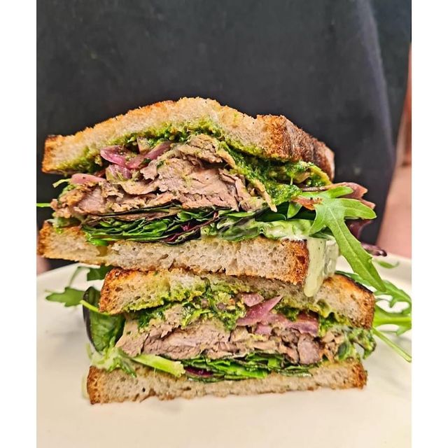 Delicious close-up of sandwich from Social Fabric Cafe's lunch menu